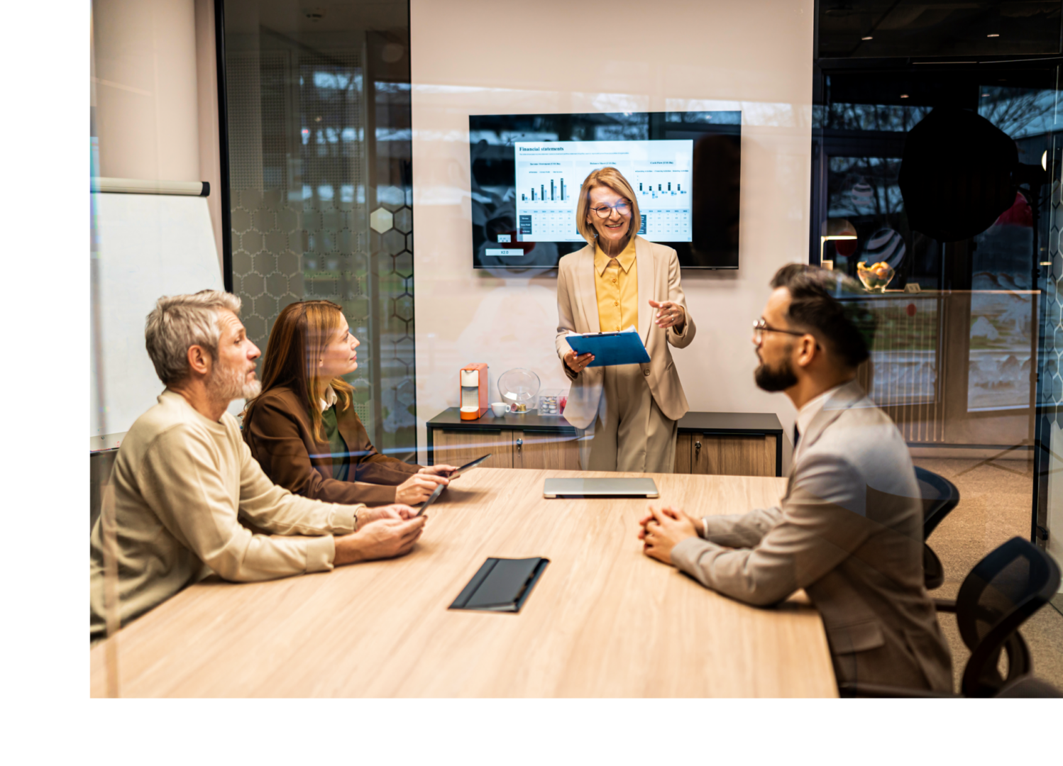Business meeting presentation in conference room