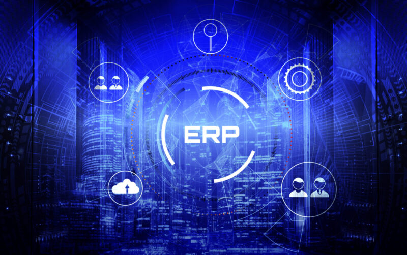 Abstract ERP network with futuristic graphics.